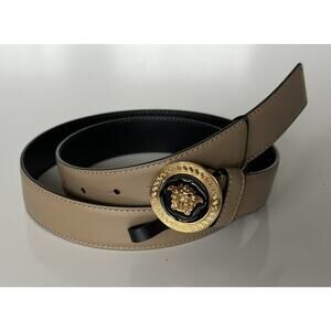 Versace Medusa-Buckle Brown Slim Calf Leather Belt 105 (42) IT 1012369 NWT $550